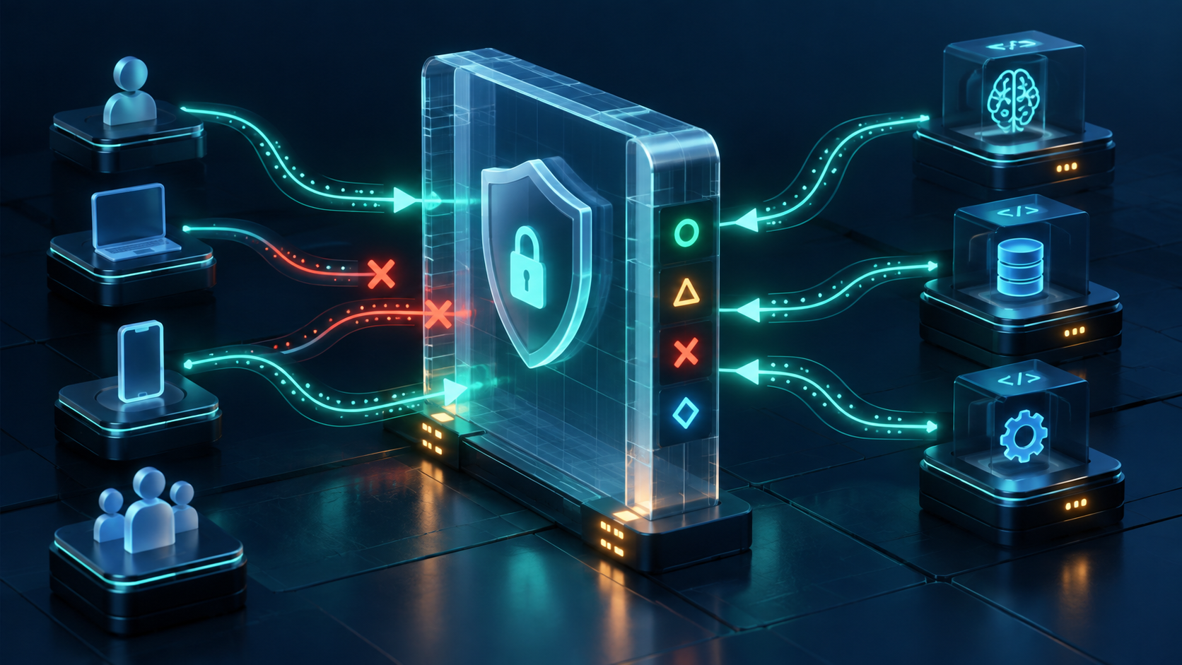 Illustration of access policies guarding AI tool requests